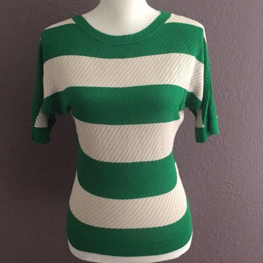 Express Green & White Striped Knit Top